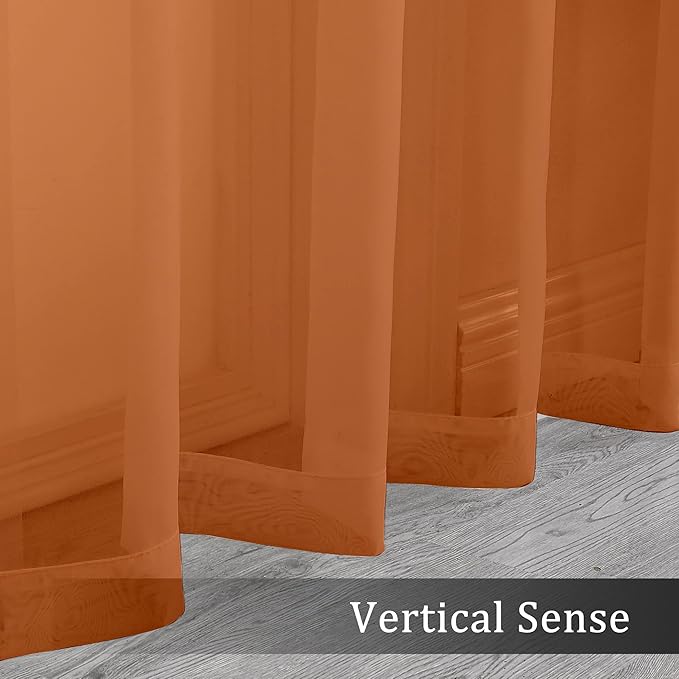 OWENIE Sheer Orange Curtains, Sheer Curtains 84 inch Length 2 Panels Set, Rod Pocket Voile Fimly Sheer Drapes for Living Room/Bedroom, 2pcs, Each 42" W x 84" L