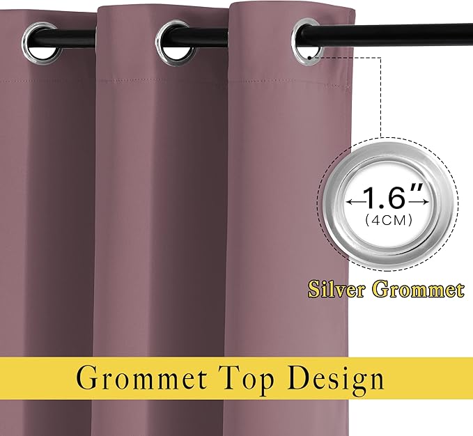 NICETOWN Blackout Dry Rose Curtains 102 inches Long 2 Panels Burg, Grommet Thermal Curtains Light Blinds Room Darkening Window Treatments for Bedroom, 2 Panels, W52 x L102