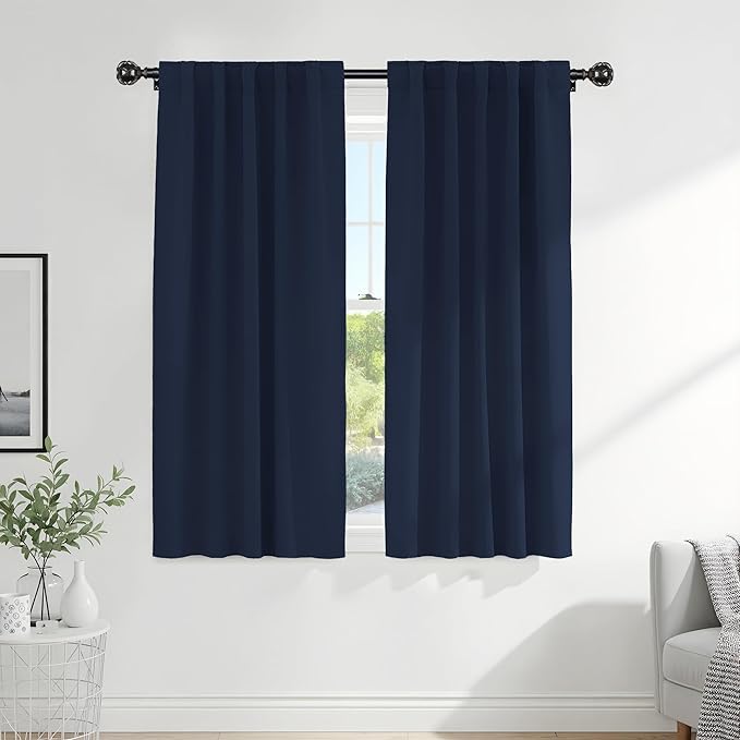 PONY DANCE Blackout Curtains for Bedroom - 72 Inches Length Thermal Insulated & Privacy Rod Pocket Curtain Drapes for Kitchen Home Decoration, 52 W x 72 L, Navy Blue, 2 Pieces