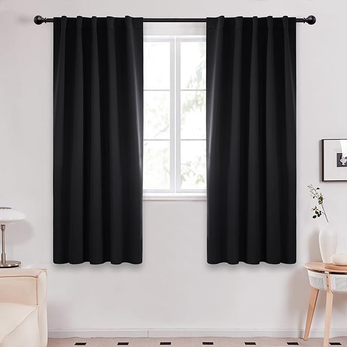 Deconovo Blackout Curtains, Thermal Insulated, W42 x L63 2 Panels, Back Tab, Machine Washable, Room-Darkening Drapes for Bedroom/Living Room Black
