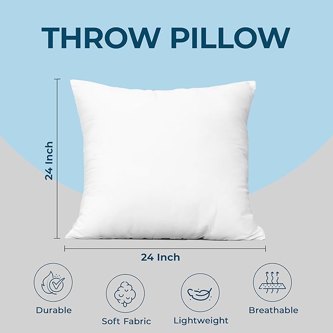 Utopia Bedding Throw Pillows (Set of 4, White) – 24 x 24 Inches Down Alternative Pillows for Bed, Sofa, and Couch - Fluffy Decorative Stuffer Pillow for Indoors & Outdoors