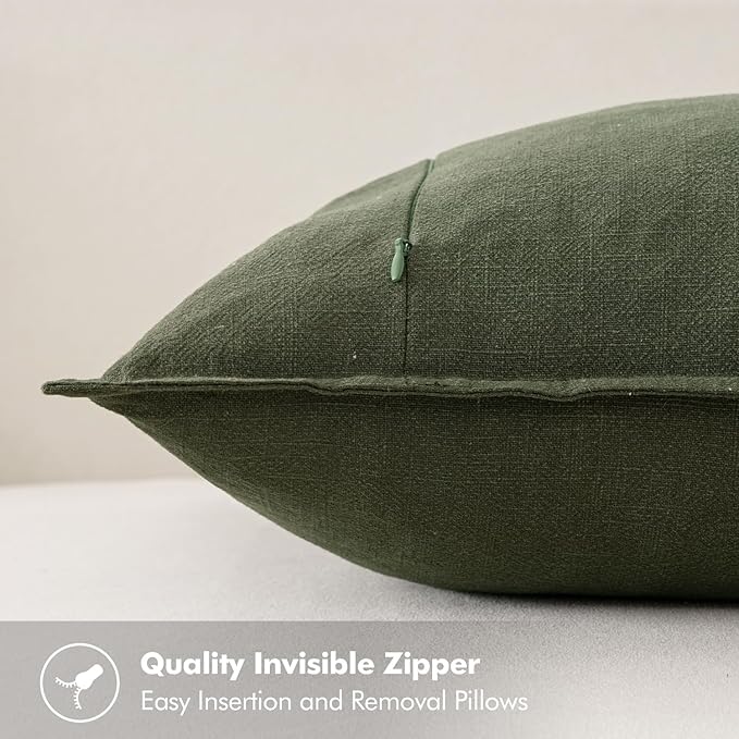 MIULEE Decorative Linen Euro Sham Pillow Covers 24x24 Dark Olive Green Boho Farmhouse Neutral Spring Couch Throw Pillows for Bed Pack of 2 Accent Modern Pillowcase Sofa Livingroom Home Decor
