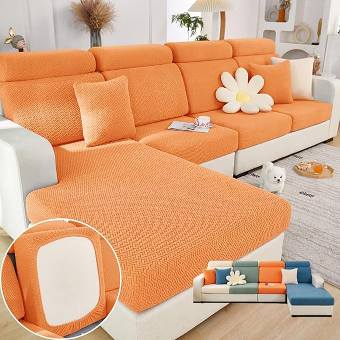 Soothing Home Sofa Covers, Sofa Hero Covers, Wear-Resistant Universal Couch Covers Washable Stretch Sectional Couch Cushion Covers (Orange,Large Triple Seat Cover)