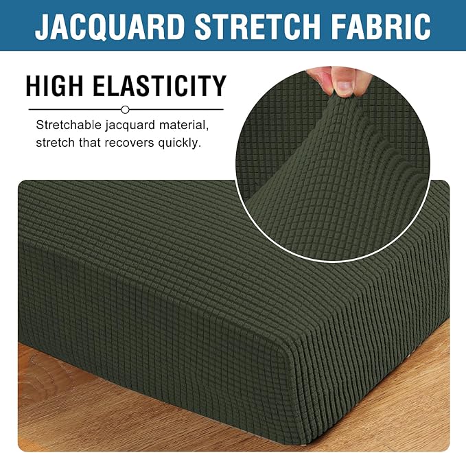 H.VERSAILTEX Super Stretch Individual Seat Cushion Covers Sofa Covers Couch Cushion Covers Slipcover Sets Thick Jacquard Textured Twill Fabric (1 Piece Sofa Cushion Cover, Olive)