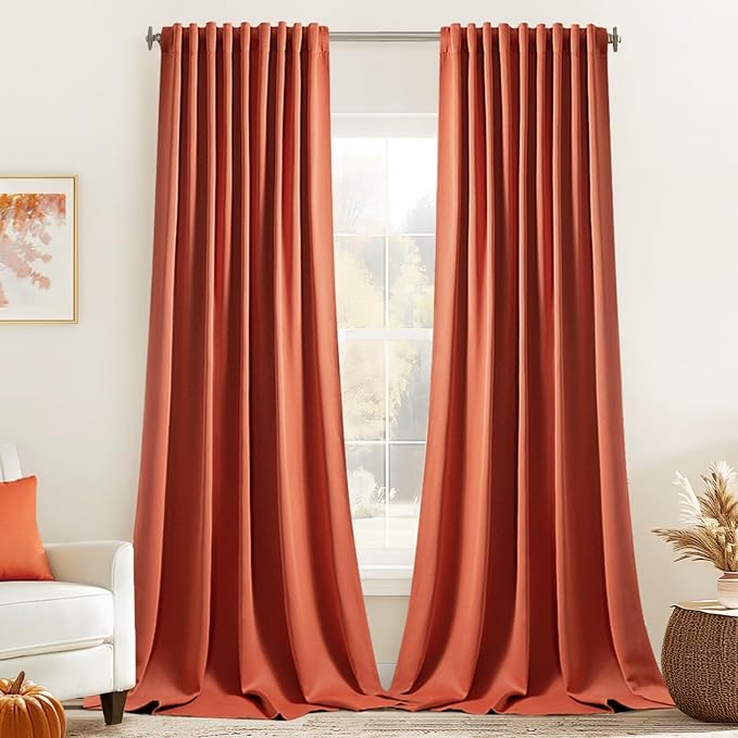 MIULEE Back Tab Burnt Orange Blackout Curtains 120 Inch Long 2 Panels Set for Living Room Bedroom Privacy, Fall Terracotta Rod Pocket/Pinch Pleated Extra Long Room Darkening Light Blocking Drapes
