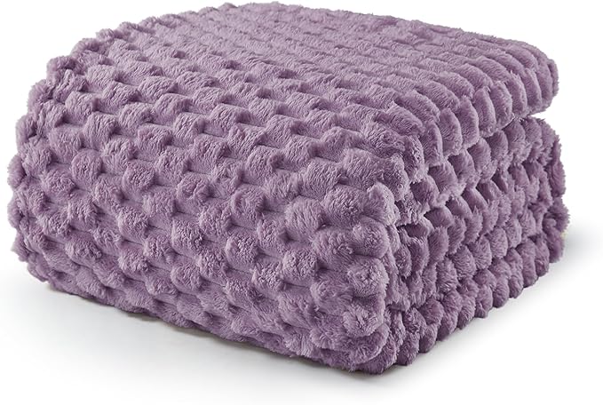 Exclusivo Mezcla Fleece Queen Blanket for Bed, Extra Large Fuzzy Grayish Purple Bed Blankets, Soft Cozy Plush Sofa Throws for All Seasons, 90x90 Inches