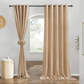 NICETOWN Flax Camel Linen Curtains for Room Divider, Grommet Top Thick Flax Semi Sheer Vertical Drapes Privacy Assured with Light Filtering for Sliding Glass Door, W68 x L96, 2 Pieces