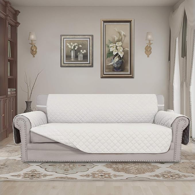 Easy-Going Reversible Oversized Couch Cover for 3 Cushion Couch Sofa Cover for Dogs Water Resistant Furniture Protector Cover with Foam Sticks for Pet (Oversized Sofa, Ivory/Ivory)