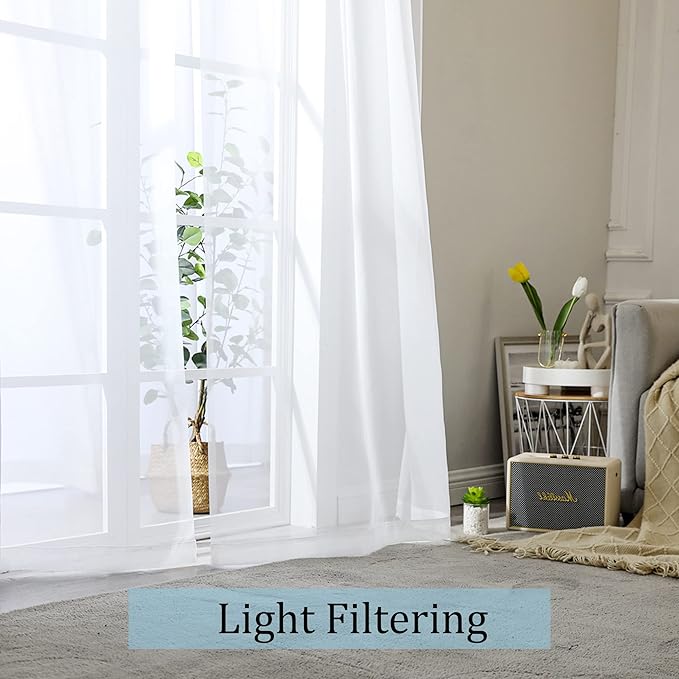 OWENIE White Sheer Curtains 68 Inch Length 2 Panels Set for Bedroom Living Room, Light Filtering Voile Sheer Curtains, Airy Rod Pocket Farmhouse Curtain, White, Each 42Wx68L inch