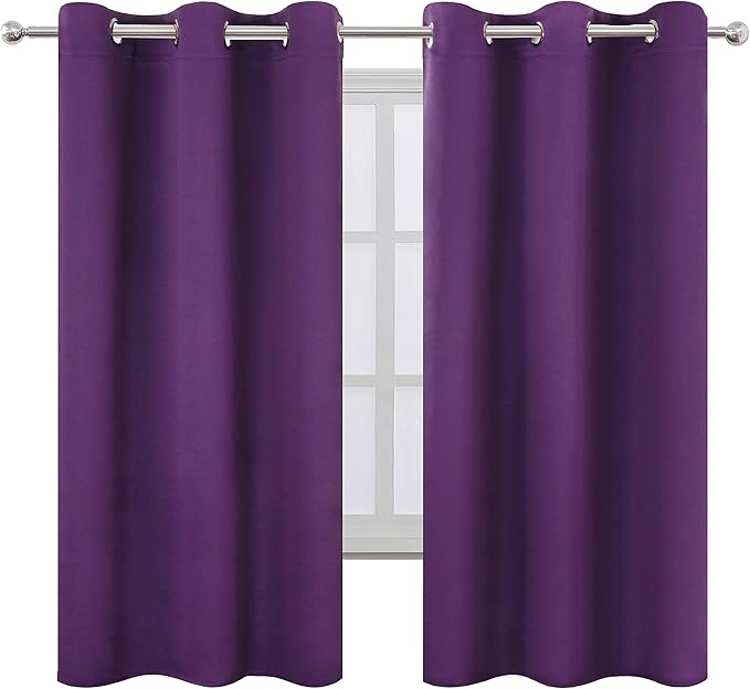 LEMOMO Purple Thermal Blackout Curtains/38 x 63 Inch/Set of 2 Panels Room Darkening Curtains for Bedroom