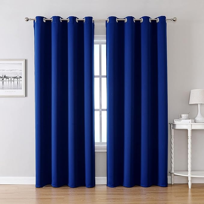 ChrisDowa Grommet Blackout Curtains for Bedroom and Living Room - 2 Panels Set Thermal Insulated Room Darkening Curtains (Royal Blue, 52W x 72L)