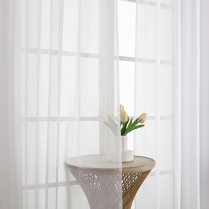 Chyhomenyc Extra Long White Sheer Curtains 108 Inches Long 2 Panels, Light Filtering White Curtains for Living Room, Soft Gentle Voile Rod Pocket Bedroom Window Drapes, 59Wx108L Inch, 9FT, 2PCS