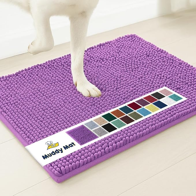 Muddy Mat® | Super Absorbent Door Mat Indoor, Microfiber Quick Dry Chenille Entryway Rug, Non-Slip Front Door Mat, Indoor Mats for Entryway, Machine Washable Pet Rug, Purple 18"x28"