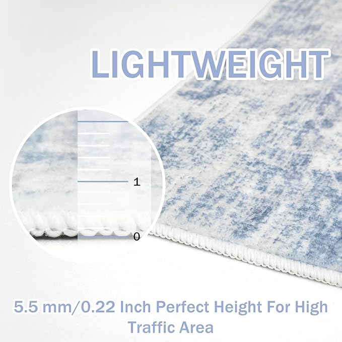 IOHOUZE Abstract Area Rugs 8x10 Ft Washable Large Rugs for Living Room, Non Slip Dining Room Rug, Printed Faux Wool Rugs for Bedroom, Floor Carpet for Office Nursery Playroom, Light Blue Grey