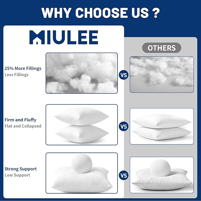 MIULEE 12x20 Pillow Inserts with Cotton Cover,Set of 4 100% Virgin Microfiber Throw Pillows for Couch Sofa and Bed
