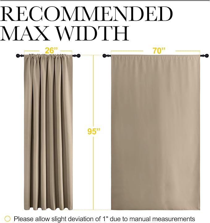 NICETOWN 2 Panels Blackout Curtains, Rod Pocket Thermal Insulated Drapess for Bedroom, Privacy Protection Easy-Care Heavy Duty Curtains for Living Room/Dining Room, W70 x L95 inches, Soft Taupe
