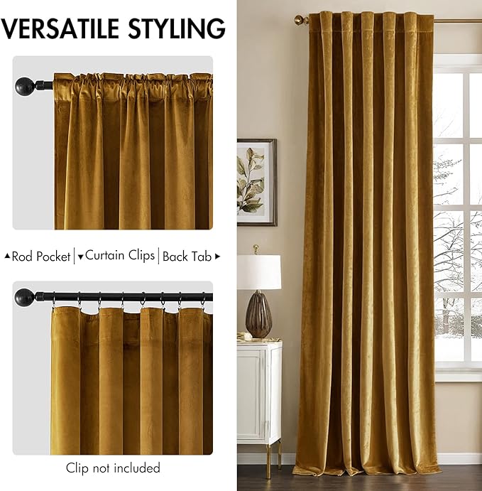 MIULEE Gold Velvet Curtains 84 inches - Luxury Room Darkening Curtains for Bedroom Living Room Thermal Insulated Super Soft Blackout Window Drapes Back Tab, Golden, W52 x L84 inches, 2 Panels