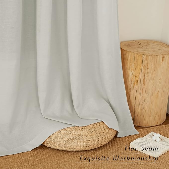NICETOWN Thick Linen Blend Curtains Flax Textured for Bedroom, Rustic Grommet Semi Sheer Privacy Added Window Curtains & Drapes Light Filtering for Nursery, Gray, W42 x L63, Set of 2