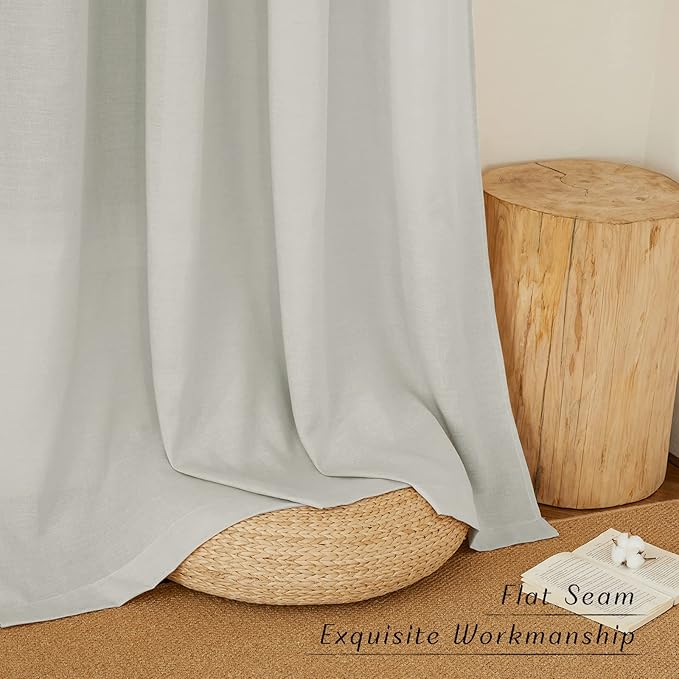 NICETOWN Linen Gray Curtains for Windows, Grommet Top Thick Flax Semi Sheer Eclectic Drapes Privacy Assured with Light Filtering for Kids Room/Living Room, W55 x L84, 2 Pieces