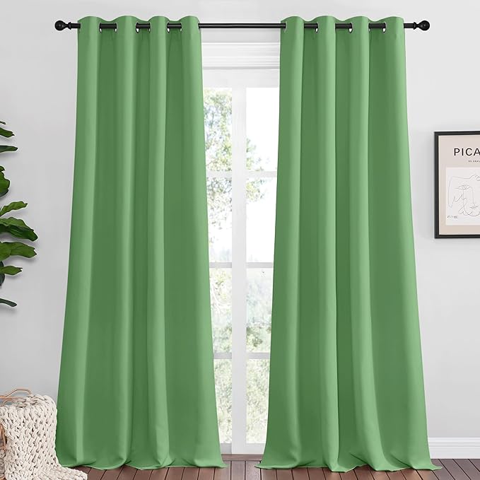 NICETOWN Froest Green Blackout Curtains 90 inches Length for Living Room, 2 Panels, 55" Wide, Thermal Insulated Long Drapes for Large Window