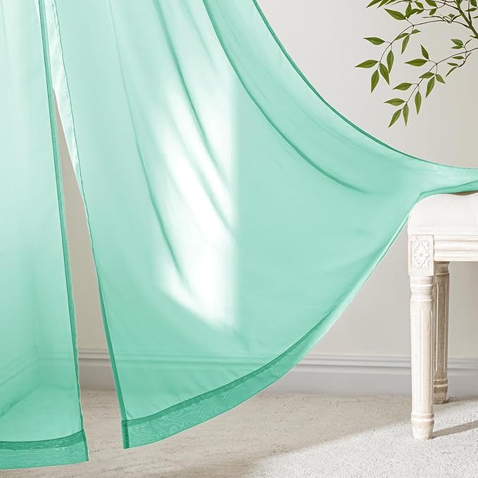 MIULEE Aqua Sheer Curtains 108 Inches Long, 4 Panels Set, Light Filtering Rod Pocket Voile Drapes for Living Room and Bedroom, Airy Soft Fabric Window Treatments, 42 x 108 Inches