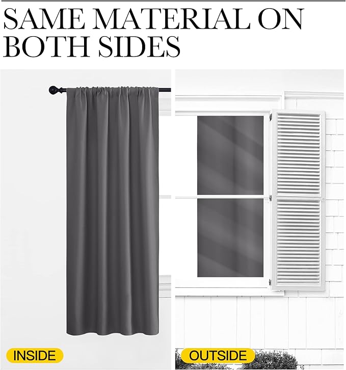NICETOWN Blackout Curtains 84 for Office - 3 Pass Microfiber Noise Reducing Thermal Insulated Solid Rod Pocket Blackout Window Panels/Drapes (2 Panels, 42 x 84 Inch, Gray)