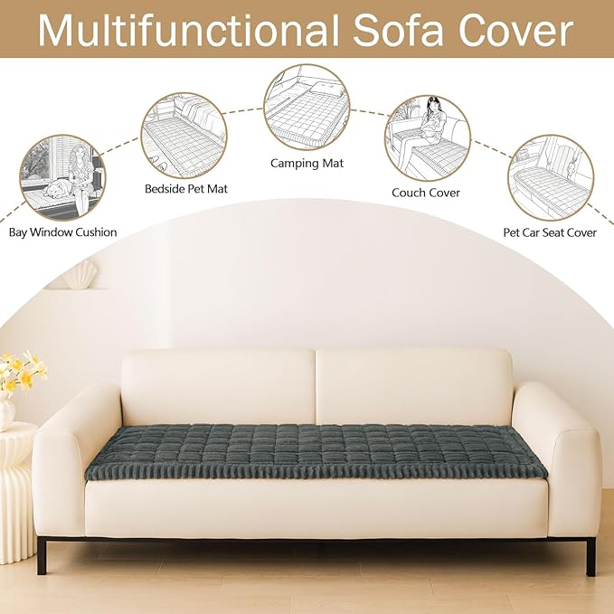 hyha Couch Covers for Dogs Washable, Non Slip Plush Dog Sofa Protectors, Fuzzy Pet Couch Covers for 3 Cushion Sofa Pet Friendly (Dark Grey, 27.6" x 88")