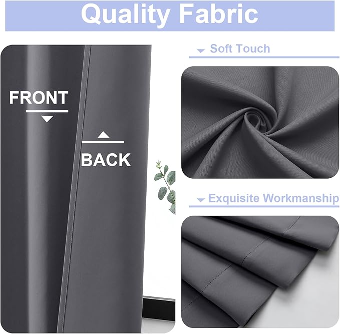 Simplebrand Ava Grey Blackout Curtains for Bedroom 63 Inch Length 2 Panels Set, Solid Thermal Insulated Privacy Living Room Window Treatment Curtains Blackout Drapes, W50 x L63 Inch