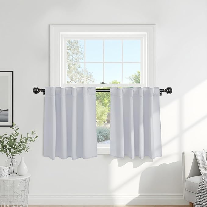 Pony Dance Short Drapes for Bathroom Window, Half Curtains for Kitchen Window, loft Thermal Insulated Curtain Tiers for Bedroom/Basement, Width 29 x Length 30 inches, Greyish White, 2 Pieces