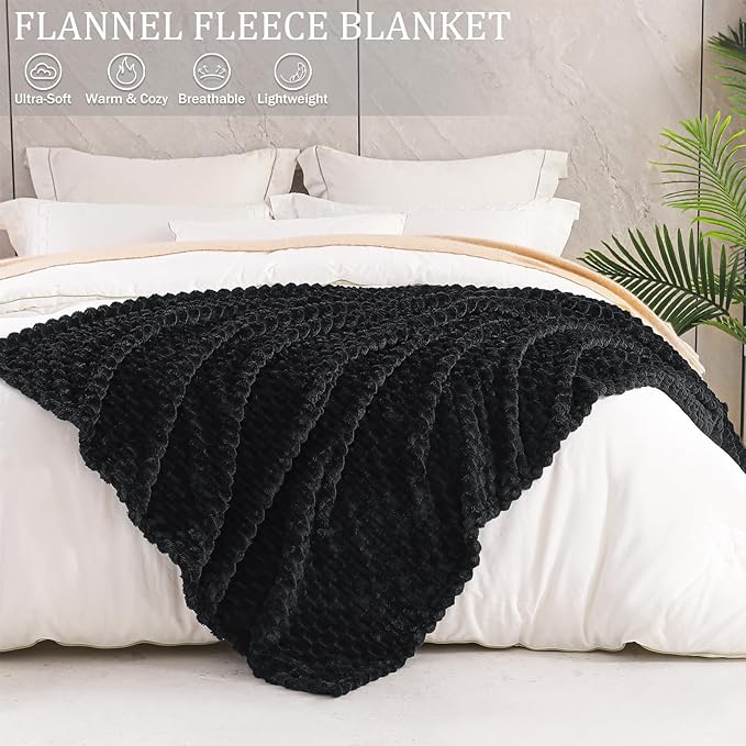 Exclusivo Mezcla Fleece Twin Blanket for Bed, Extra Large Fuzzy Black Bed Blankets, Soft Cozy Plush Sofa Throws for All Seasons, 90x66 Inches