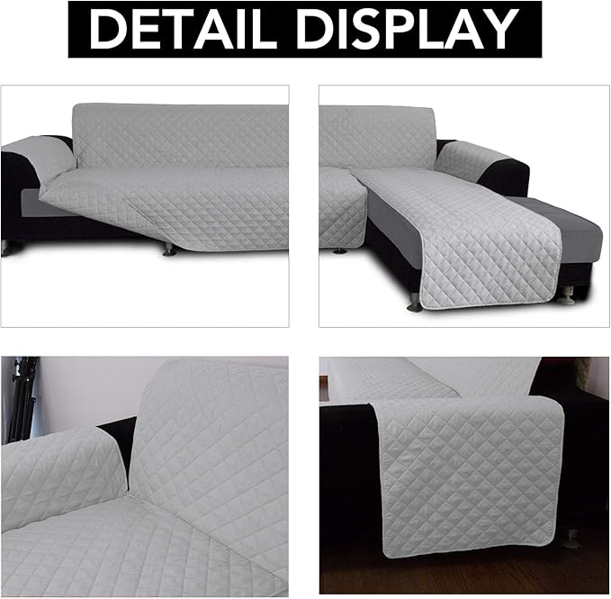 Easy-Going Sofa Slipcover L Shape Sofa Cover Sectional Couch Cover Furniture Protector Mat for Pets Dog Cat (Large,Light Gray/Light Gray)