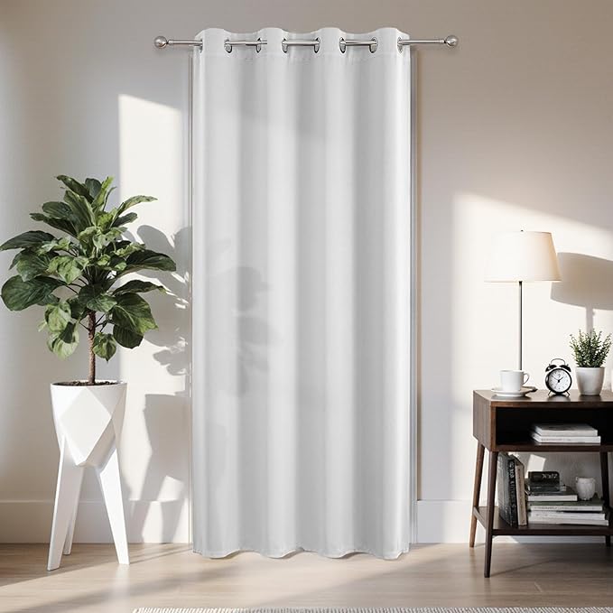 Joydeco Blackout Door Curtain for Doorway Privacy 72 Inches Long, Grommet Closet Curtain for Open Closet, Room Divider for Bedroom Living Room (Greyish White 52Wx72L, 1 Panel)