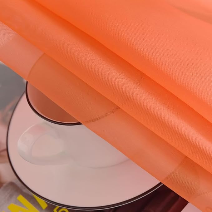 SpaceDresser Basic Rod Pocket Sheer Voile Window Curtain Panels Jaffa Orange 1 Pair 2 Panels 52 Width 96 Inch Long for Kitchen Bedroom Children Living Room Yard(Jaffa Orange,52 W x 96 L)
