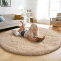 yulidayang Fluffy Round Area Rugs for Bedroom,3'X3'Shag Circle Area Rugs for Girls Room,Non Slip Fuzzy Plush Rug for Kids Room Living Room and Dorm Home Decor Rug,Beige