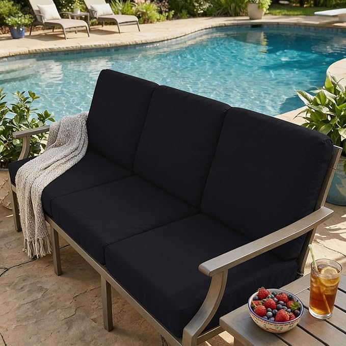 hyha Milk Silk Couch Cushion Covers, Soft Magic Sofa Covers Washable for 2 Cushion Couch, Stretch Sectional Outdoor Cushion Covers for Patio Furniture with Elastic Bottom(Medium, Black)