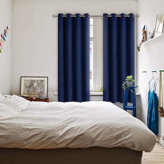BGment Blackout Curtains for Bedroom - Grommet Thermal Insulated Room Darkening Curtains for Living Room, Set of 2 Panels, Each 46 x 54 Inch, Navy Blue