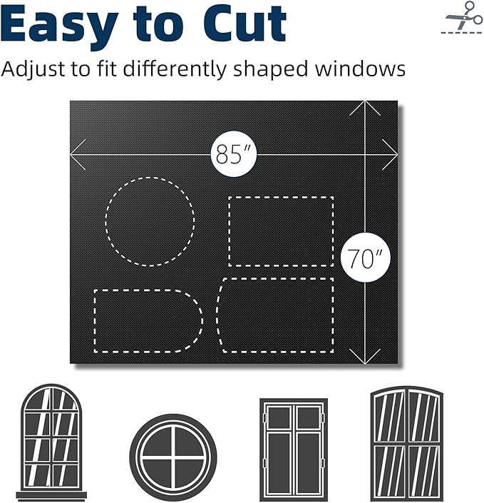 NIGHTON Portable Blackout Curtains 85"×70", Strong Hook and Loop Tape Strips with Adhesive, Cuttable Blackout Window Cover, 100% Black Out Material Blinds for Baby Nursery or Travel - Black