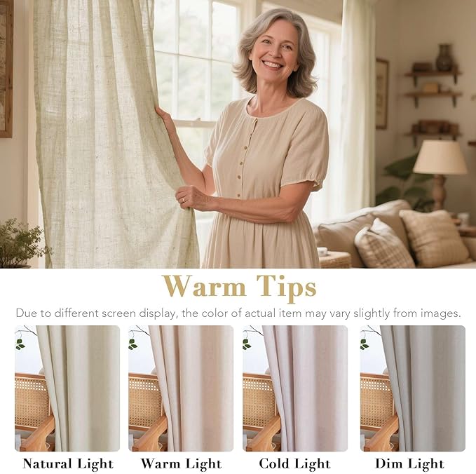 H.VERSAILTEX Living Room Linen Curtains - Semi Sheer, Nickel Grommet, Energy Saving, Light Filtering Window Treatments - 2 Panels, 52 x 96 Inch