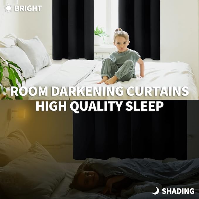 BGment Blackout Curtains for Living Room - Grommet Thermal Insulated Room Darkening Curtains for Bedroom, Set of 2 Panels (52 x 72 Inch, Black)