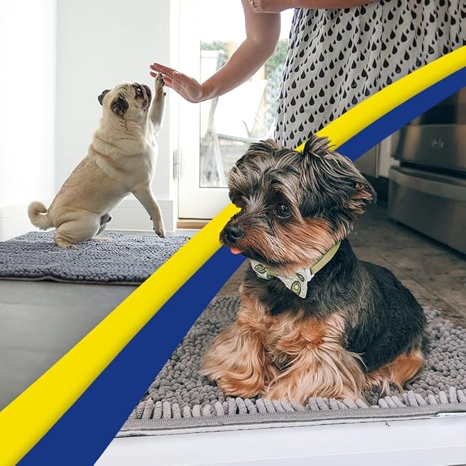 Muddy Mat® | Super Absorbent Door Mat Indoor, Microfiber Quick Dry Chenille Entryway Rug, Non-Slip Front Door Mat, Indoor Mats for Entryway, Machine Washable Pet Rug, Grey 3ft x 8ft