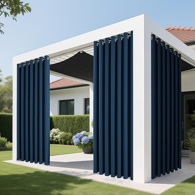 Joydeco Blackout Patio Sliding Door Curtains 108 Inches Long, Grommet Privacy Room Divider Curtains, Extra Wide Thermal Blackout Drapes for Bedroom Living Room (Navy Blue, 70Wx108L, 1 Panel)