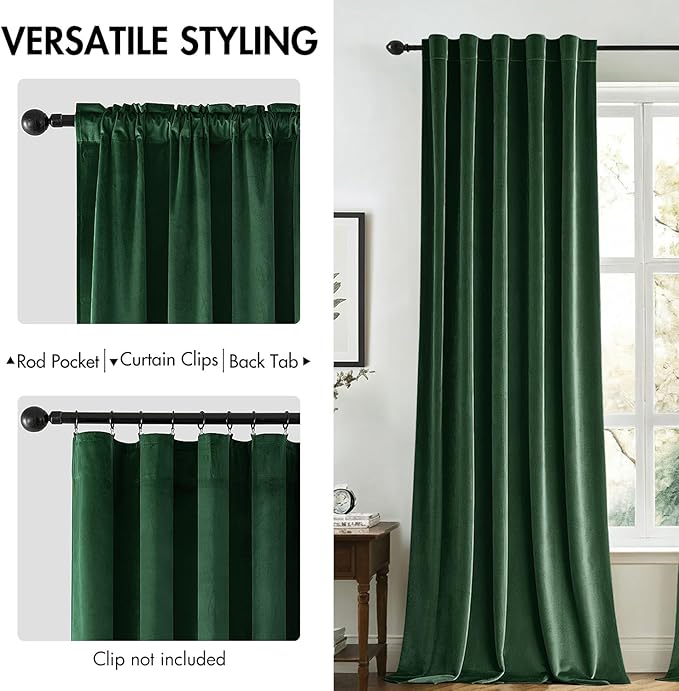 MIULEE Velvet Curtains 84 inches - Luxury Blackout Curtains for Bedroom Living Room Thermal Insulated Super Soft Window Drapes Back Tab, Christmas Hunter Green Forest Green W52 x L84 inches, 2 Panels