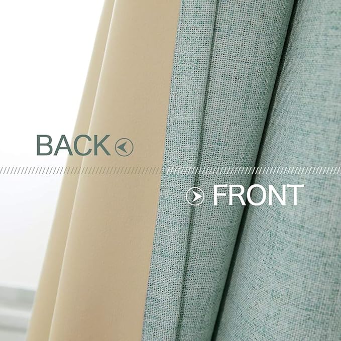 MIULEE Linen Texture Curtains for Bedroom Solid 100% Blackout Thermal Insulated Seafoam Green Curtains Grommet Room Darkening Drapes for Living Room Nursery 52x96 Inch (2 Panels)