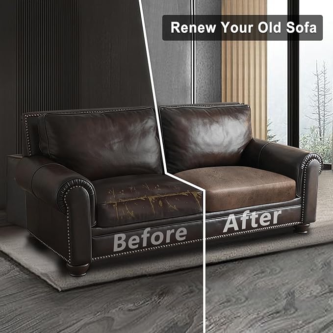 Leather Look Couch Cushion Covers Sofa Seat Slipcovers Sets Couches Furniture Protector for Sectional Armchair Loveseat Pets Kids Stretch Spandex Fabric (2 Cushion Loveseat, Light Brown)