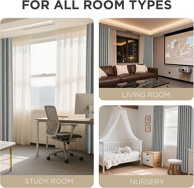 Joydeco Linen Blackout Curtains for Bedroom - 100% Light Blocking 1 Panels, Light Grey Drapes 70" W x 90" L, Thermal Insulated Room Darkening Curtains for Living Room, Rod Pocket & Back Tabs