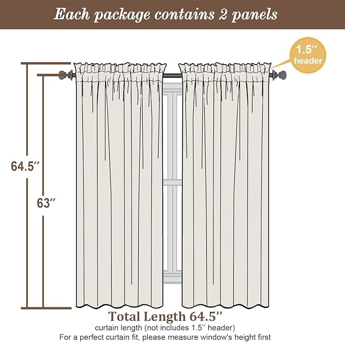 Chyhomenyc Black Sheer Window Curtain Panels 63 Inches Length, 2 Pieces, Voile Top Dual Rod Pockets Light Filtering Airy Trendy Drapes Window Treatment for Living Room/Bedroom, 42Wx63L