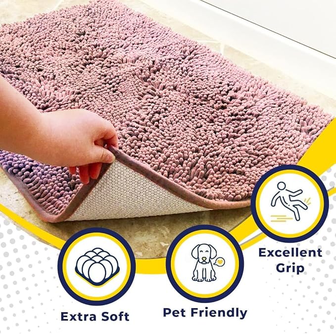 Muddy Mat® | Super Absorbent Door Mat Indoor, Microfiber Quick Dry Chenille Entryway Rug, Non-Slip Front Door Mat, Indoor Mats for Entryway, Machine Washable Pet Rug, Pink 16"x24"