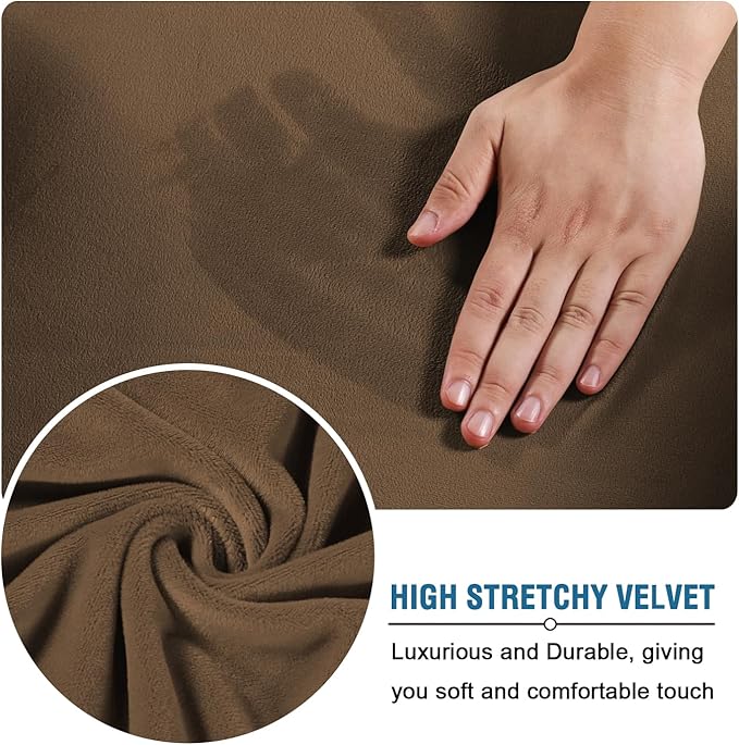 H.VERSAILTEX Rich Velvet Stretch 2 Piece Cover Chair Slipcover Sofa Cover Furniture Protector Couch Soft with Elastic Bottom Chair Couch Cover Width Up to 49 Inch (Chair, Bronze Brown)