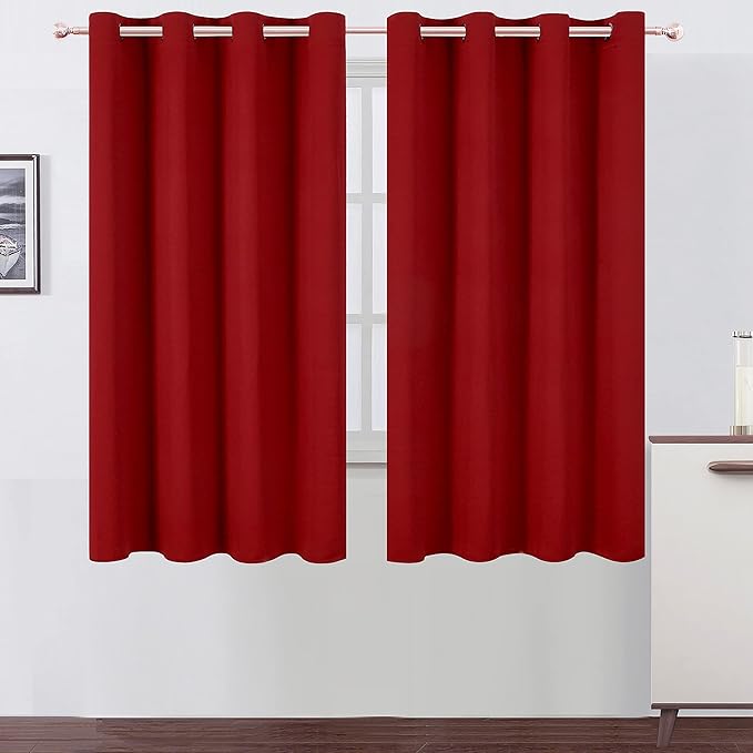 LEMOMO Red Blackout Curtains 66 x 63 Inch Length/Set of 2 Curtain Panels/Thermal Insulated Room Darkening Blackout Curtains for Bedroom