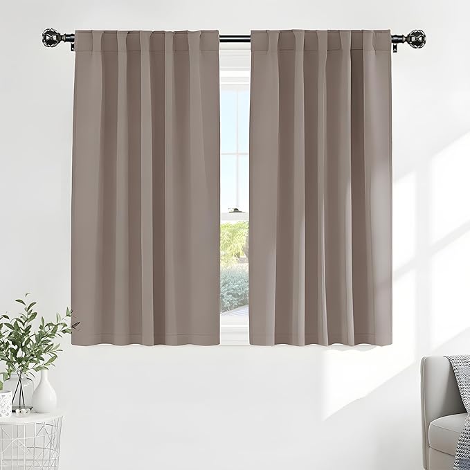 PONY DANCE Blackout Curtains Thermal Insulated Window Treatment Panels Room Darkening Blackout Drapes for Living Room Back Tab/Rod Pocket Bedroom Draperies (2 Panels, Light Taupe, 52x45 Inch)